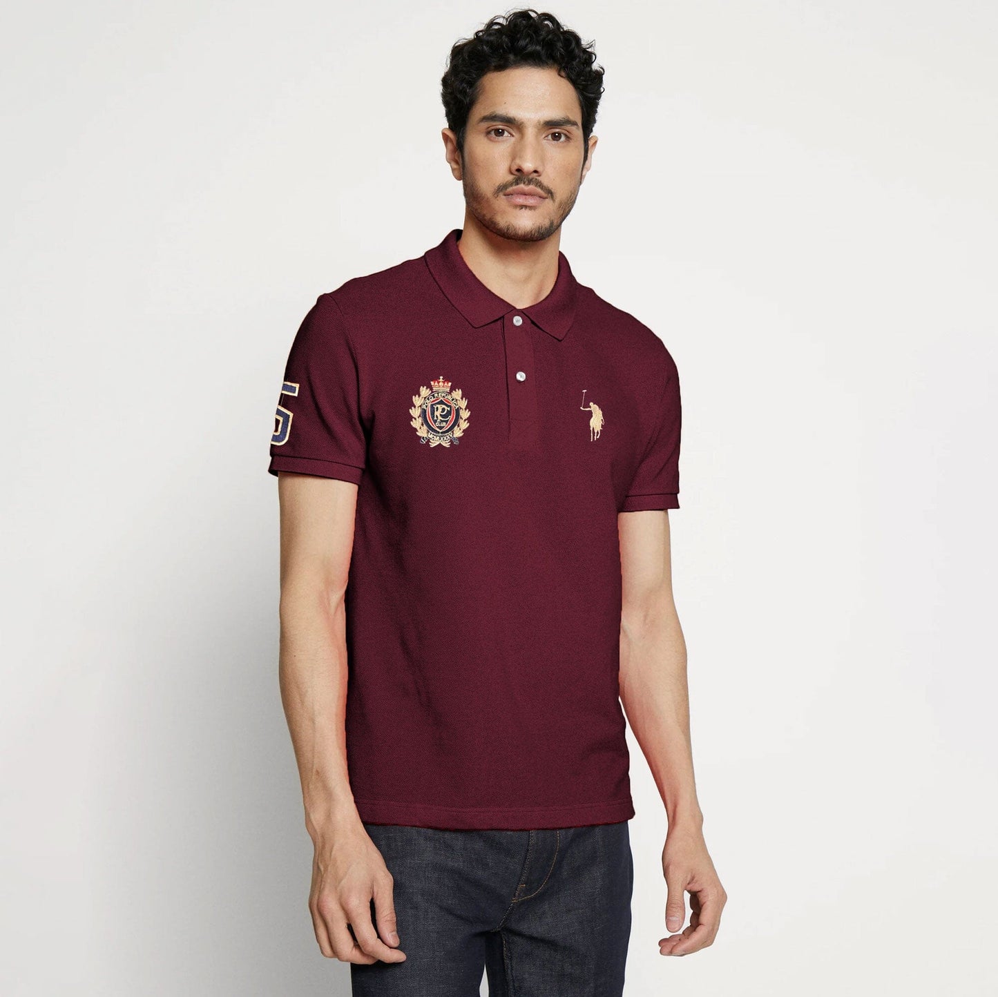 Polo Republica Men's Pony PRC & 5 Embroidered Short Sleeve Polo Shirt Men's Polo Shirt Polo Republica 