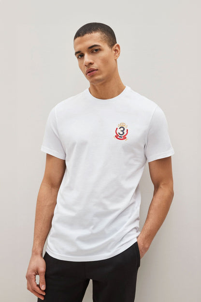 Polo Republica Men's Polo 3 Crest Embroidered Crew Neck Tee Shirt Men's Tee Shirt Polo Republica White S 