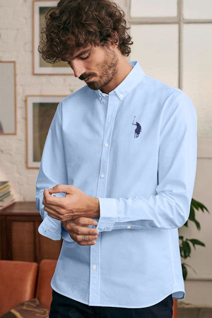 Polo Republica Men's Essentials Pony Embroidered Button-Down Casual Shirt Men's Casual Shirt SHAHGHAH STITCHES Sky S 