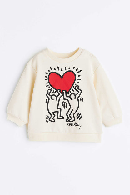 HM Kid's Heart Printed Terry Sweat Shirt Kid's Sweat Shirt SNR 