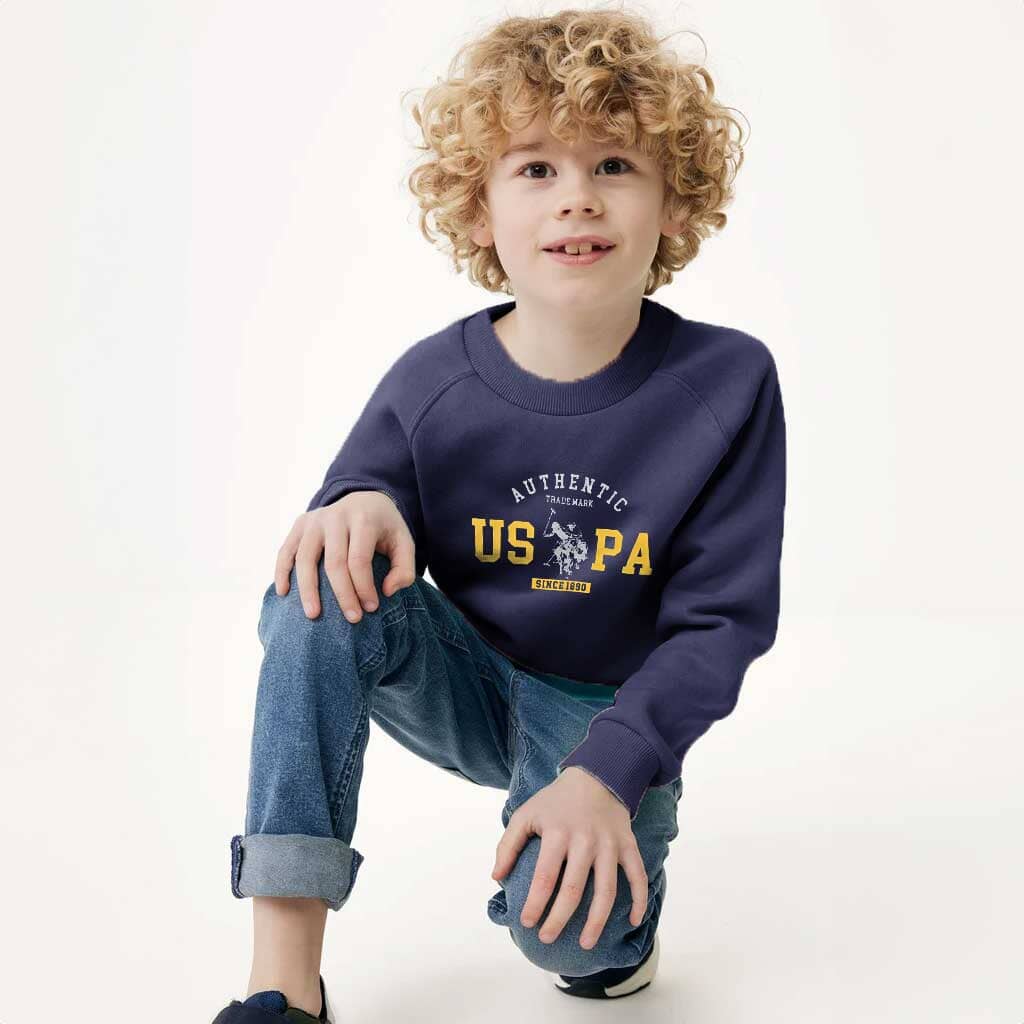 USPA Kid's Authentic Printed Raglan Sleeve Fleece Sweat Shirt Kid's Sweat Shirt Fiza Navy (XS) 2-3 Years 