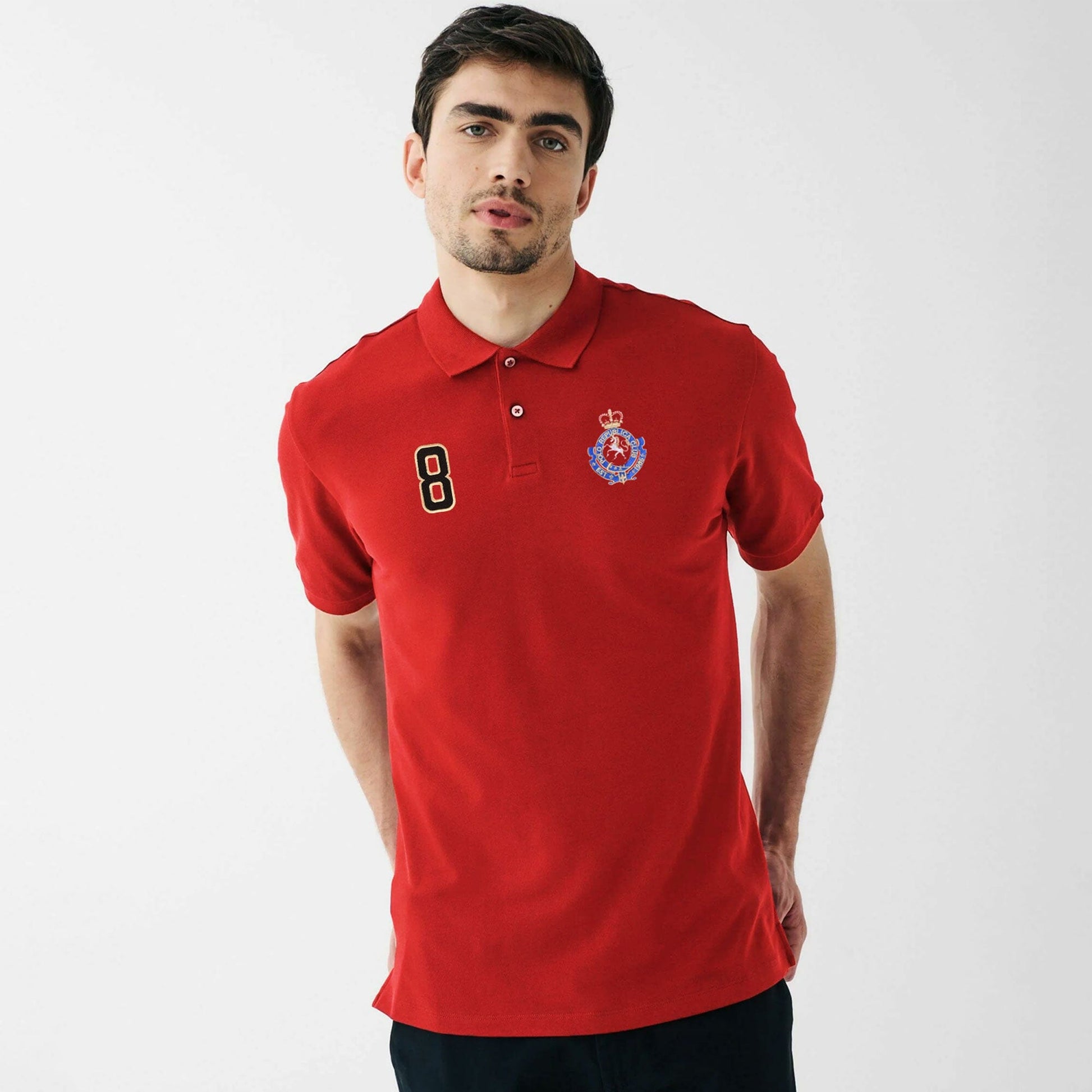 Polo Republica Men's Horse Crest & 8 Embroidered Short Sleeve Polo Shirt