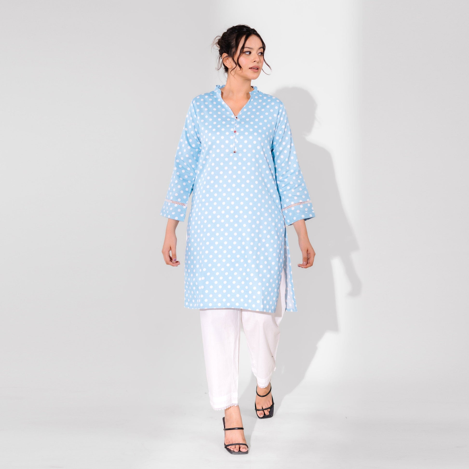 Hud Hud Women's Dots Printed V Neck Style Stitched Kurti Women's Kurti MHJ 