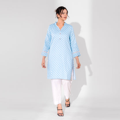 Hud Hud Women's Dots Printed V Neck Style Stitched Kurti Women's Kurti MHJ 