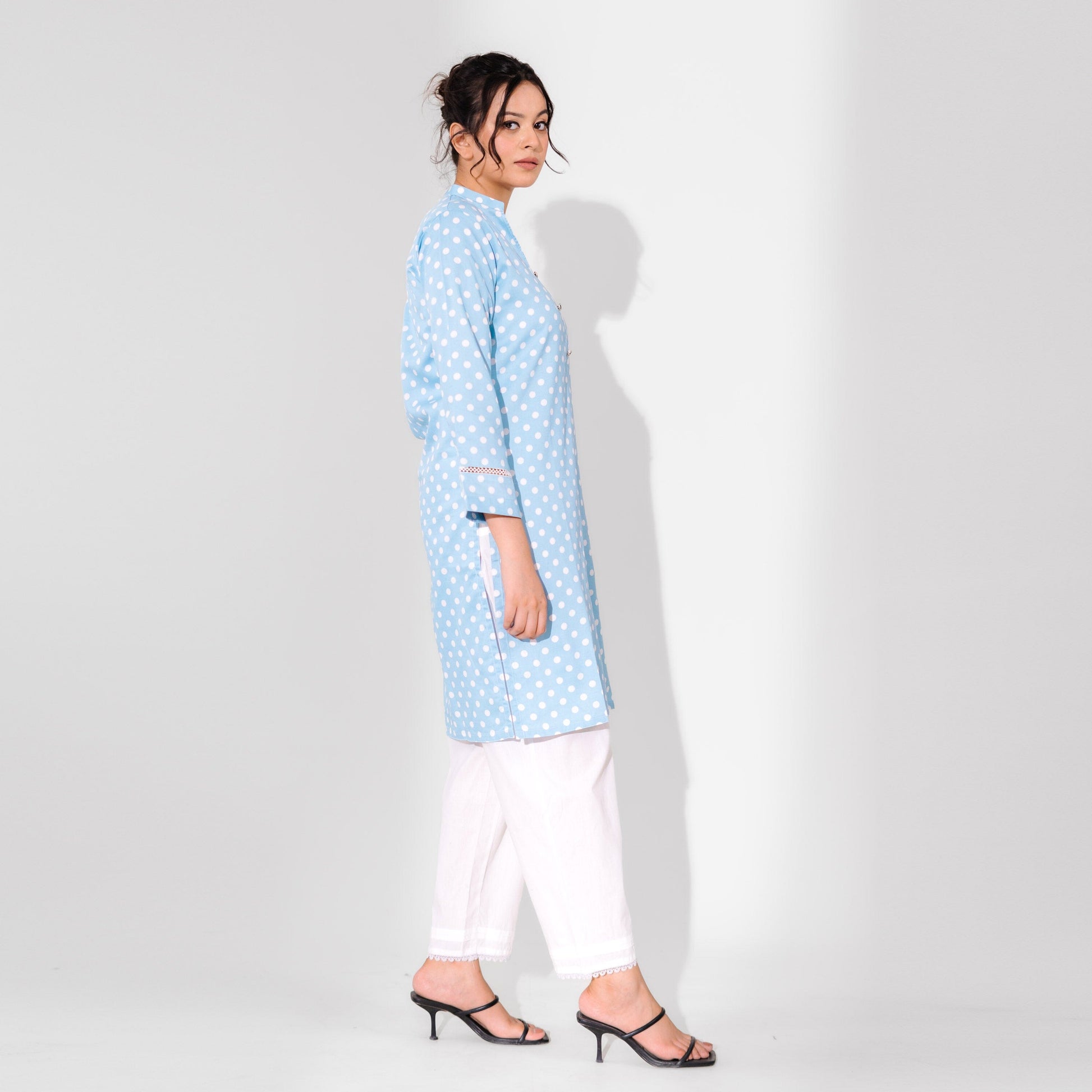 Hud Hud Women's Dots Printed V Neck Style Stitched Kurti Women's Kurti MHJ 