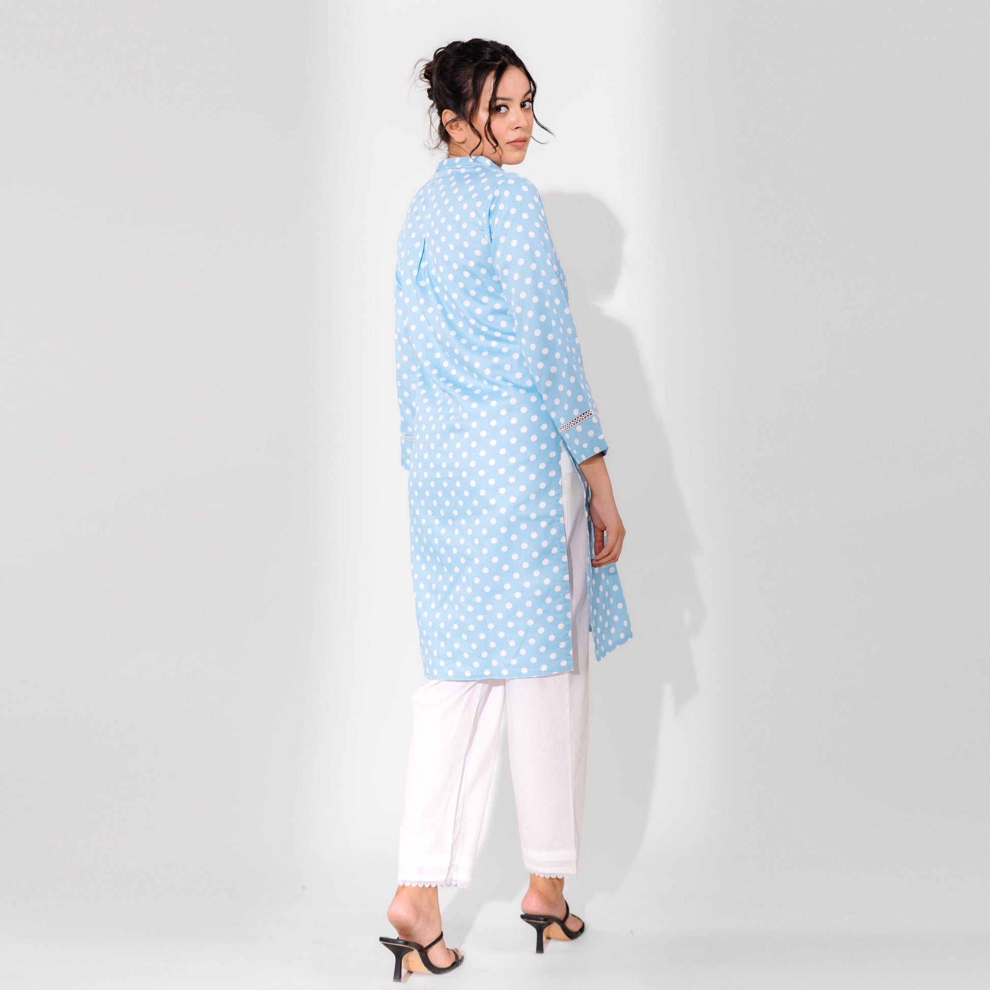 Hud Hud Women's Dots Printed V Neck Style Stitched Kurti Women's Kurti MHJ 