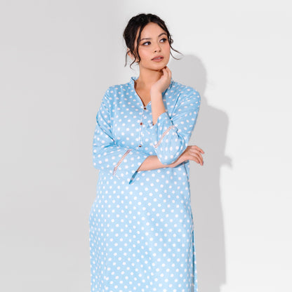 Hud Hud Women's Dots Printed V Neck Style Stitched Kurti Women's Kurti MHJ Sky S 