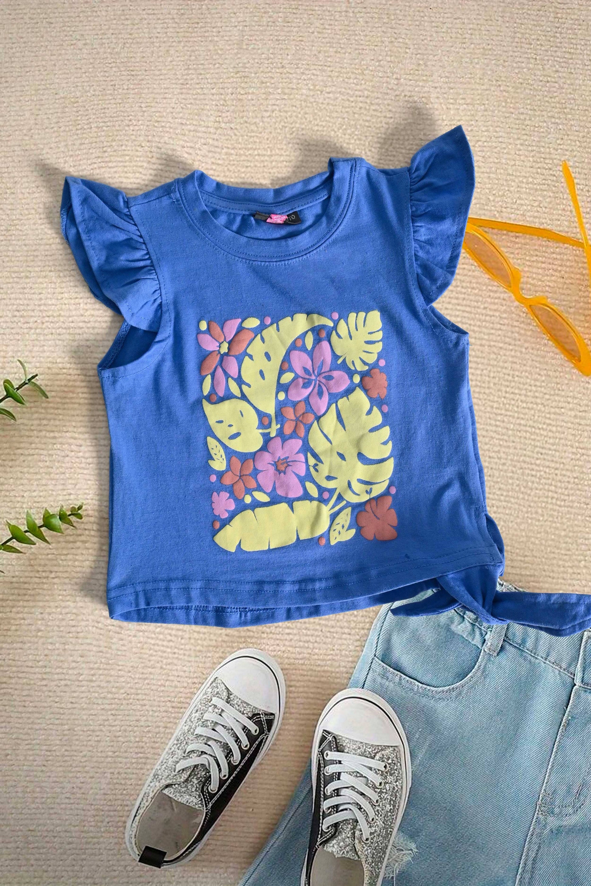 VC Girl's Leaf Printed Short Sleeve Tee Shirt