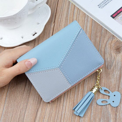 Women's Fashion Stitching Contrast Color Wallet Tassel Zipper Coin Purse Hand Bag Sunshine China Powder Blue 