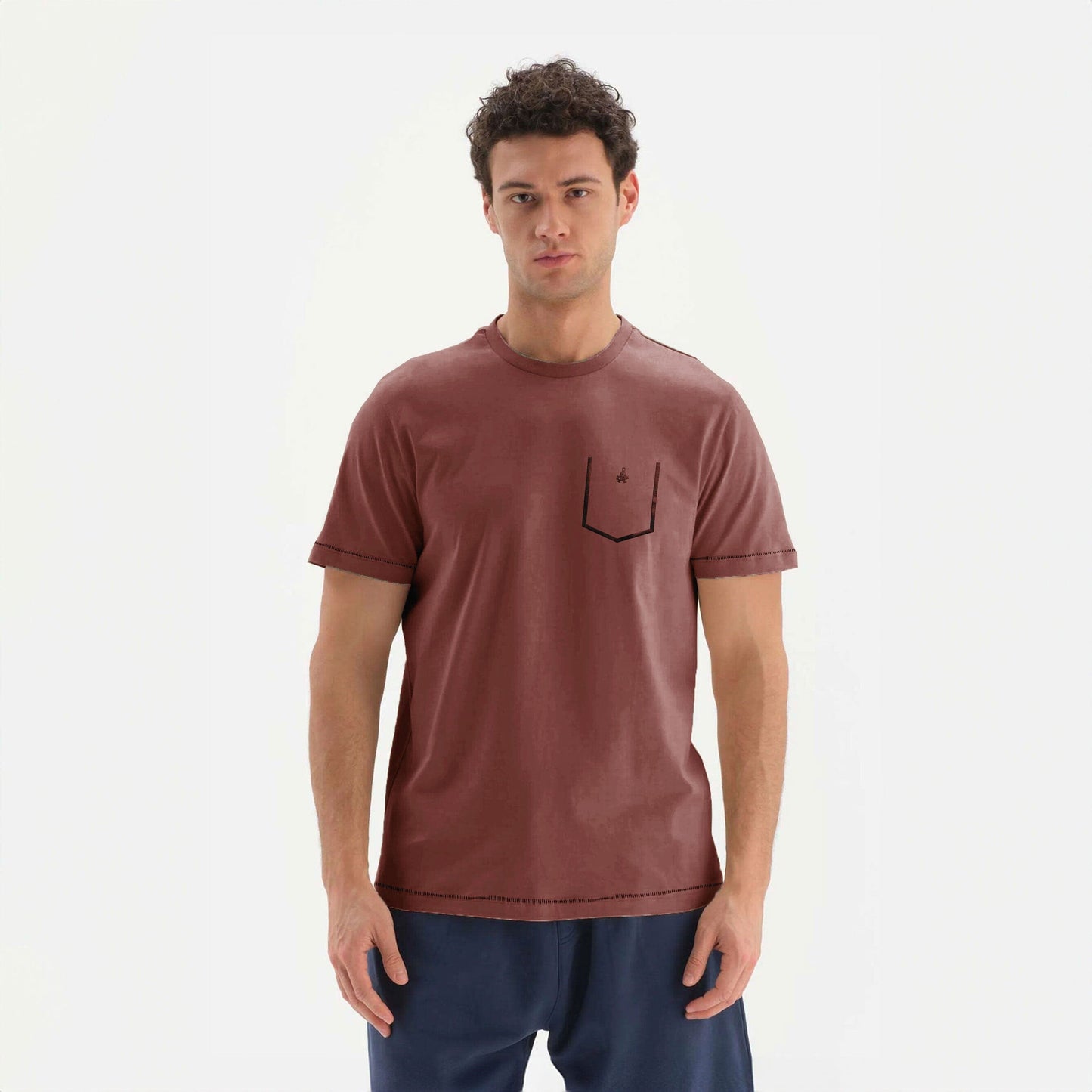 AH Men's Pocket Printed Style Classic Tee Shirt Men's Tee Shirt SZK Rust S 