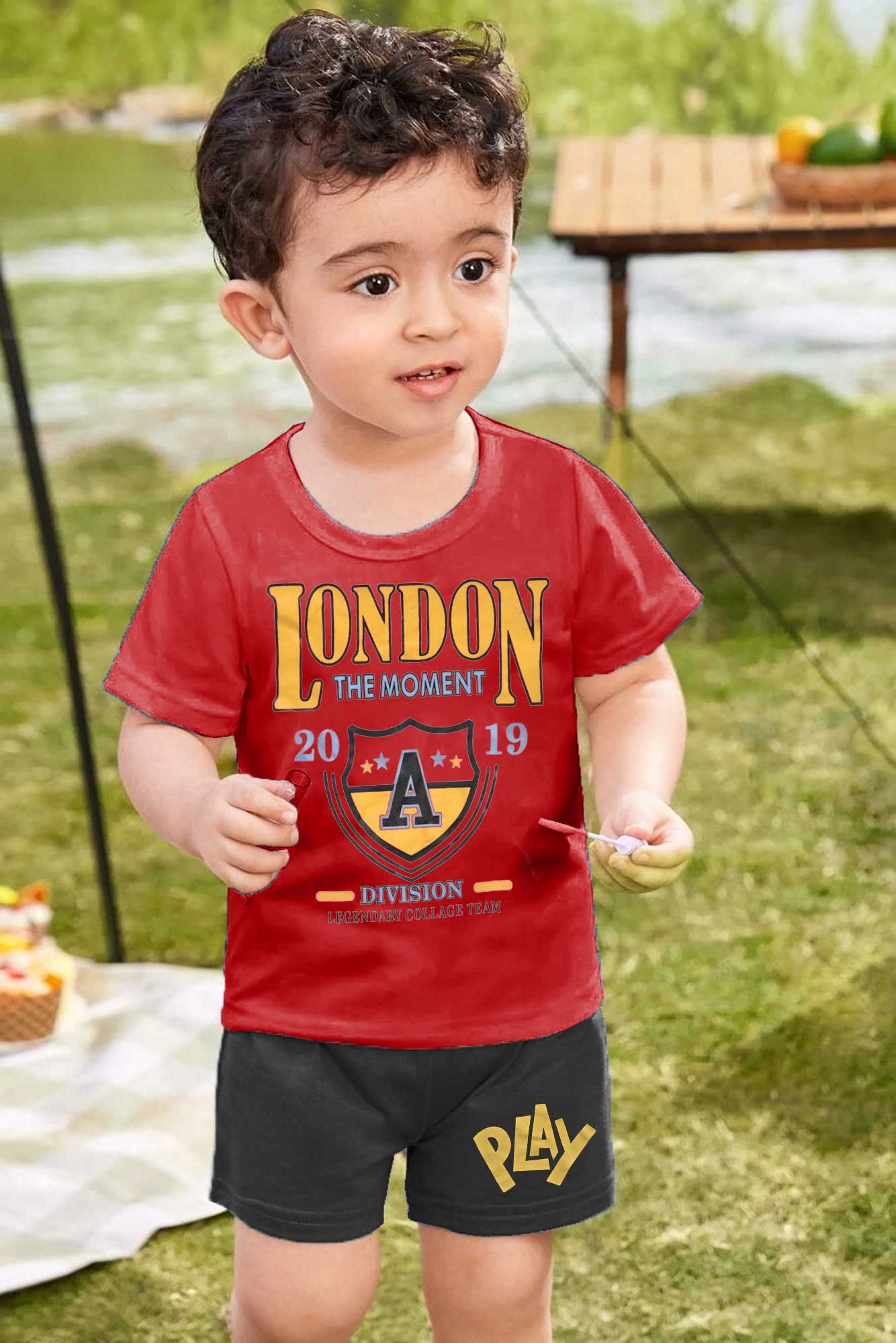 Mini Mark Kid's The Moment Printed Short Sleeve Tee Shirt Boy's Tee Shirt KMG Red 1 Years 