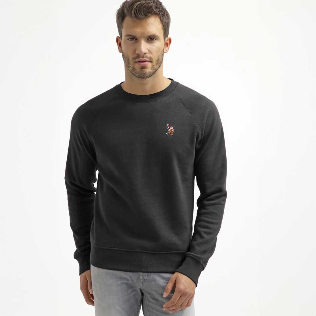 USPA Men's Raglan Logo Embroidered Fleece Sweat Shirt Men's Sweat Shirt Fiza Black XS 