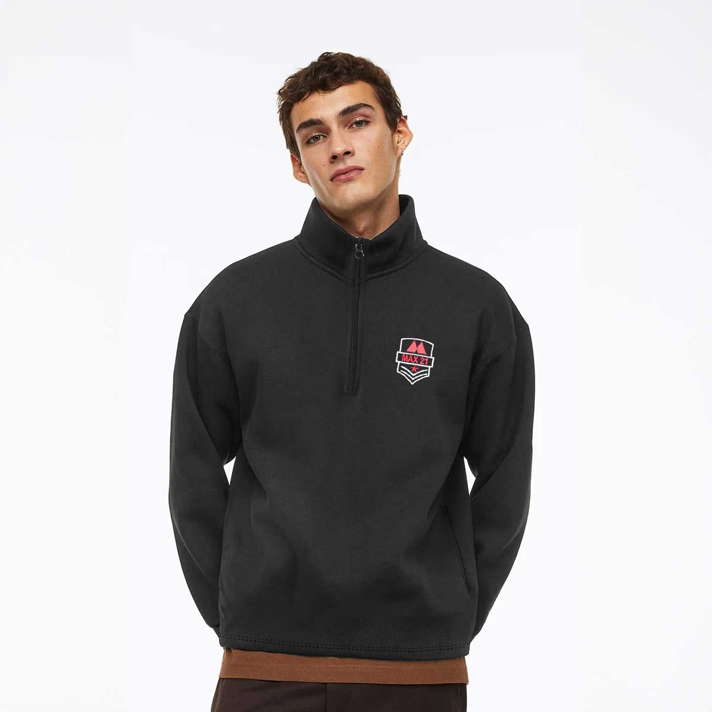 Max 21 Men's Star Logo Embroidered Quarter Zipper Sweat Shirt – elo