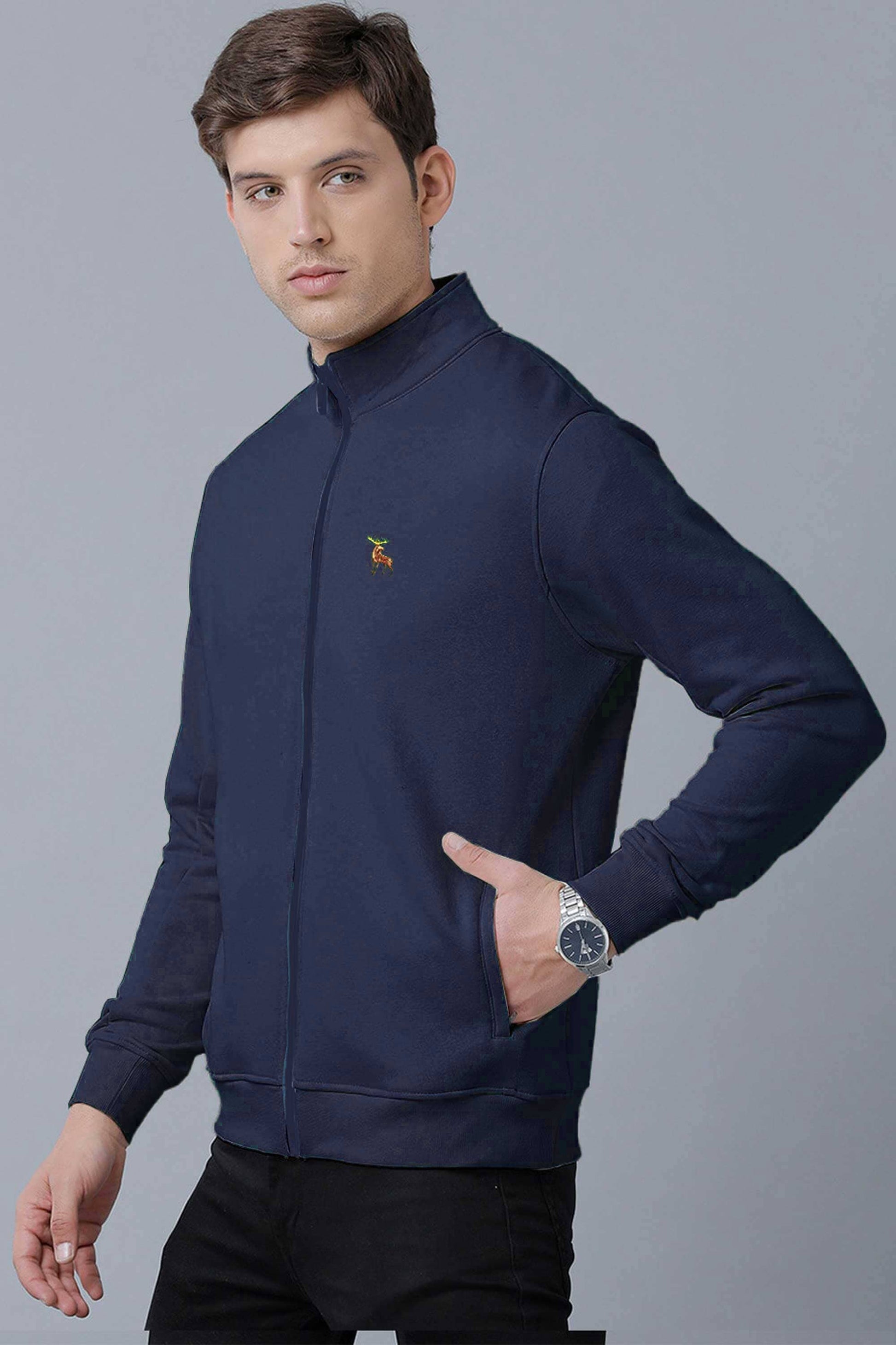 Polo Republica Men's Moose Embroidered Fleece Zipper Jacket Men's Jacket Polo Republica Navy S 