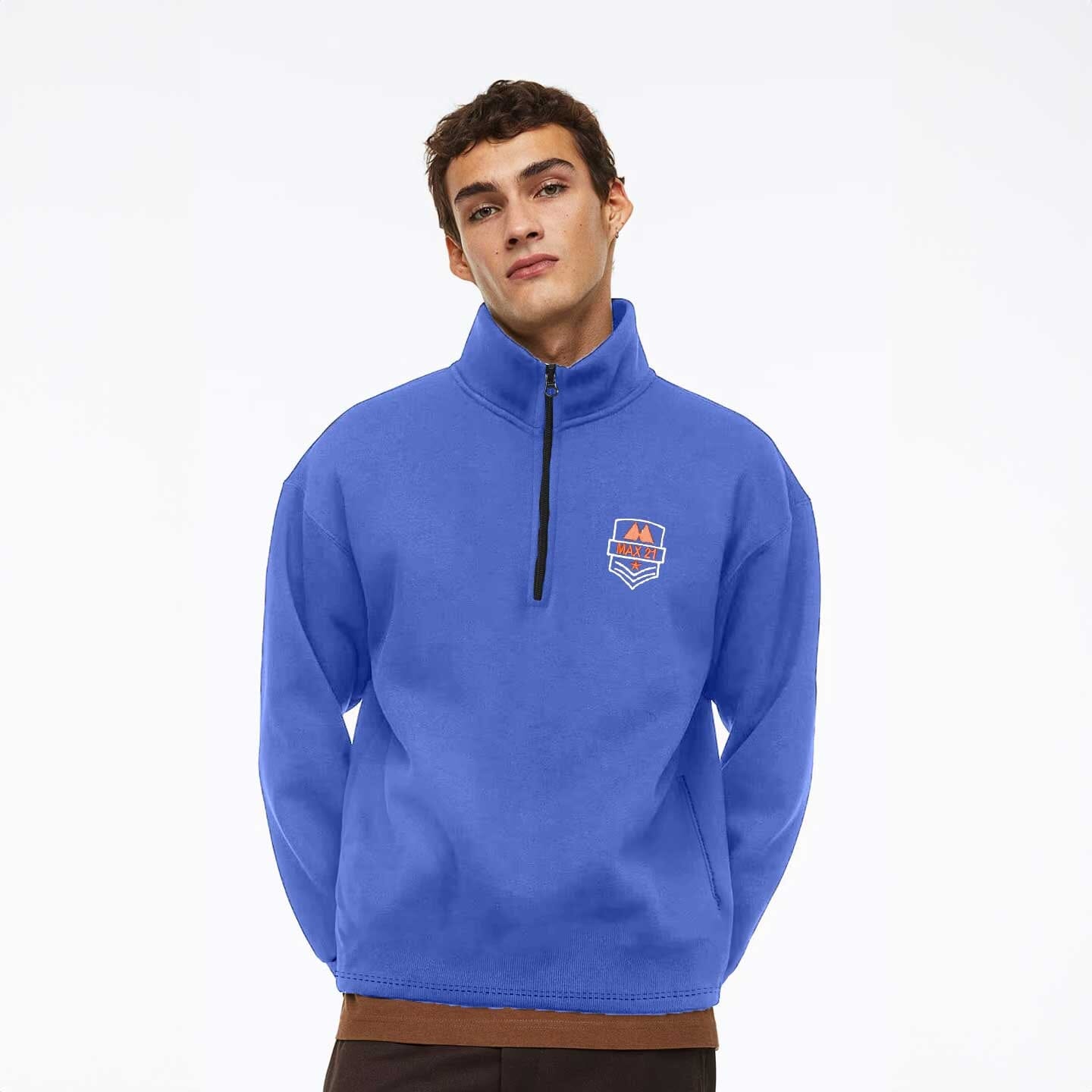 Max 21 Men's Star Logo Embroidered Quarter Zipper Sweat Shirt Men's Sweat Shirt SZK Blue S 