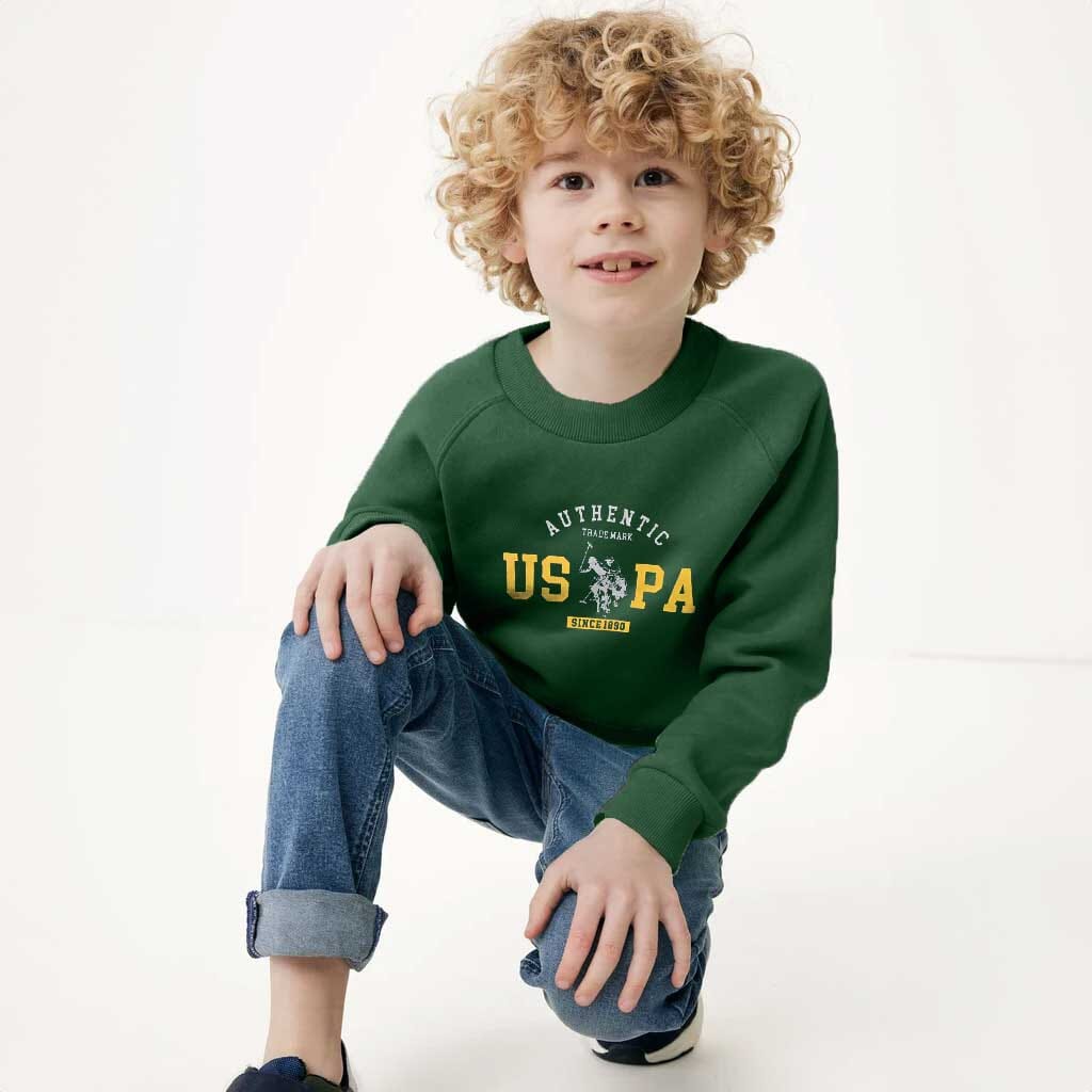 USPA Kid's Authentic Printed Raglan Sleeve Fleece Sweat Shirt Kid's Sweat Shirt Fiza Bottle Green (XS) 2-3 Years 