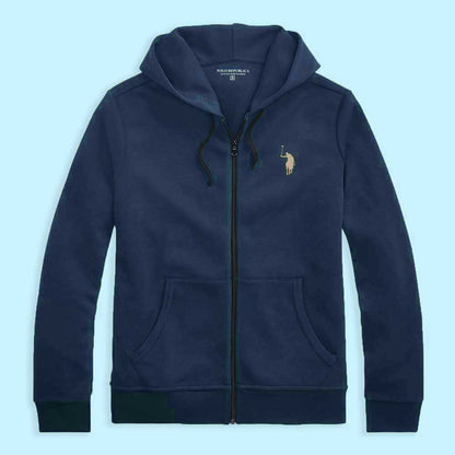 Polo Republica Men's Signature Pony Embroidered Terry Zipper Hoodie Men's Zipper Hoodie Polo Republica Blue S 