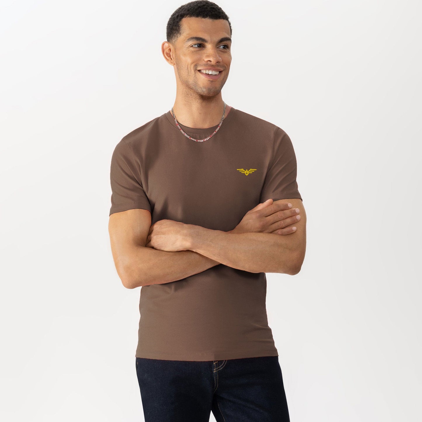 Eternity Men's Logo Embroidered Crew Neck Classic Tee Shirt Men's Tee Shirt ETY Brown S 