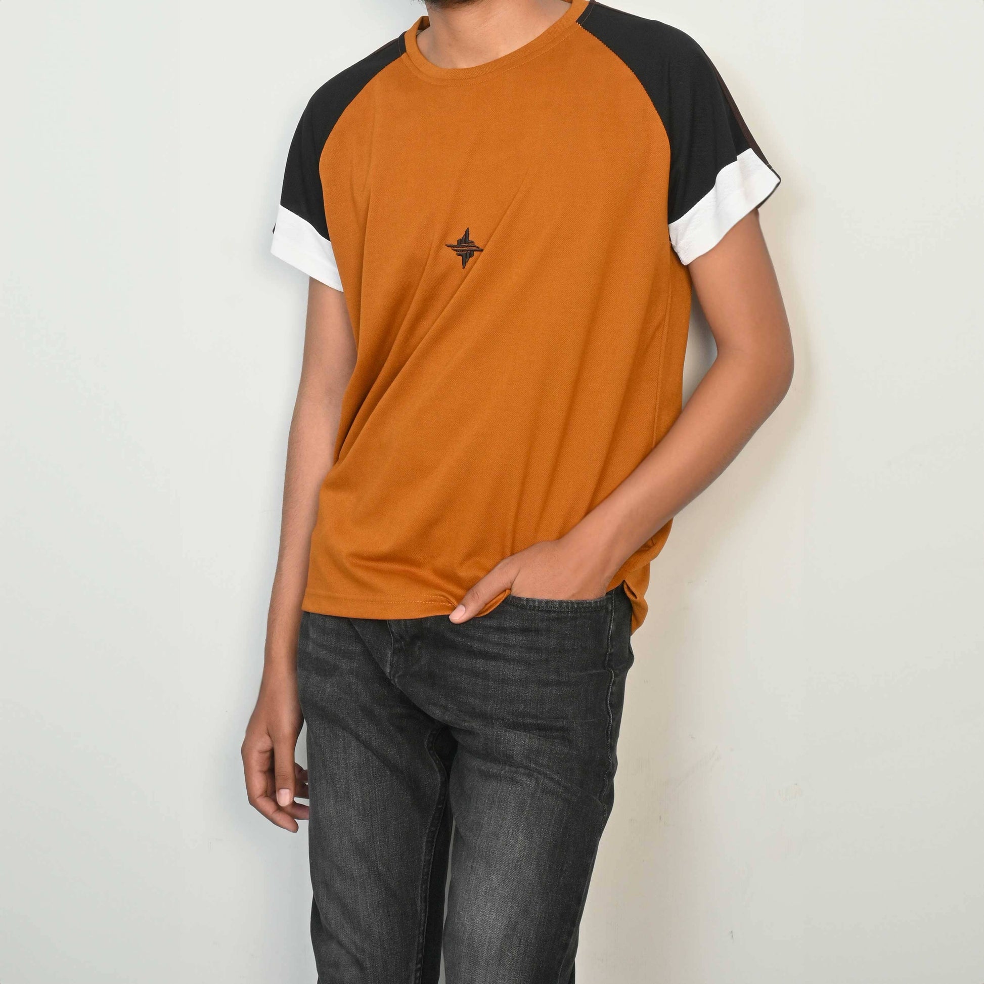 Men's Raglan Sleeve Logo Embroidered Tee Shirt Men's Tee Shirt IBT Mustard & Black S 