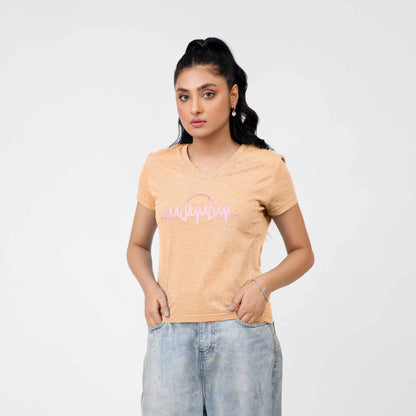 Madamadam Embellish Logo Women's V Neck Tee Shirt Women's Tee Shirt MADAMADAM Cream S 