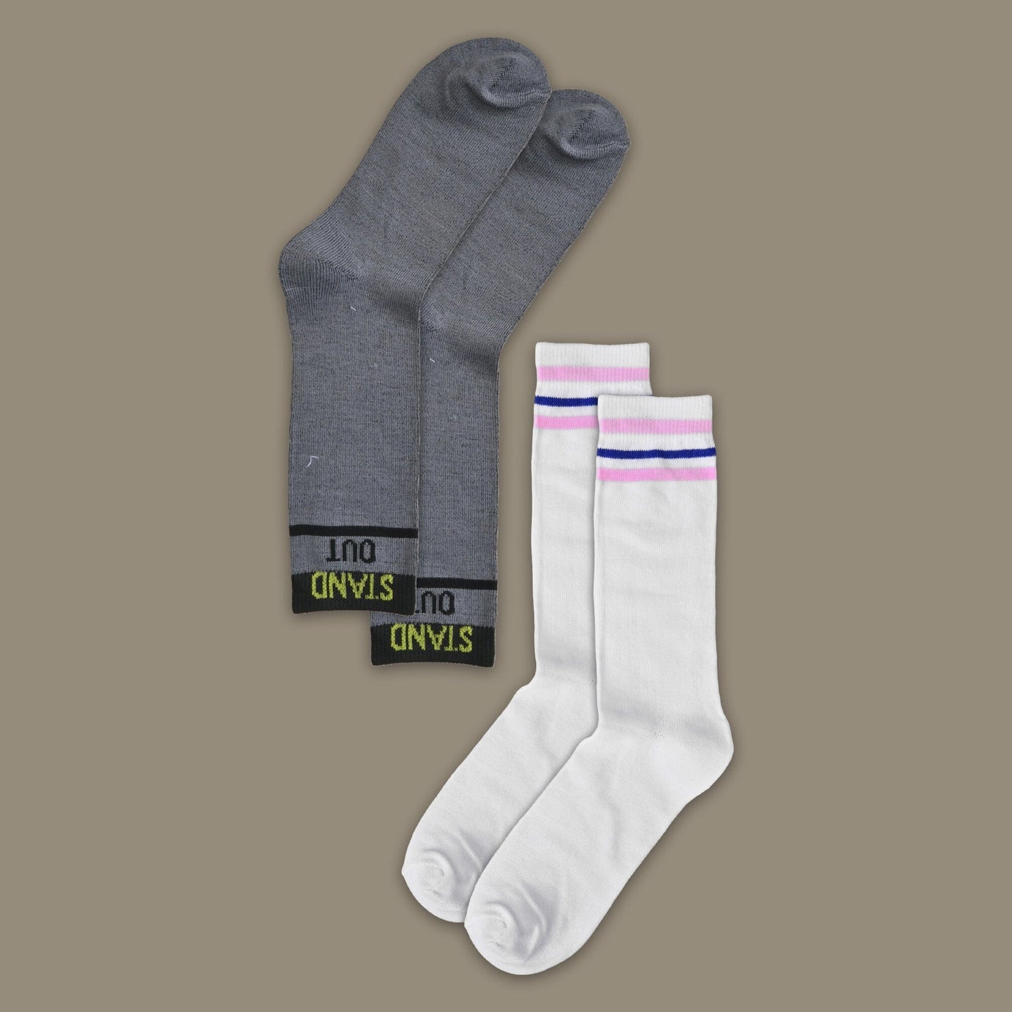 Men's Stand Out Embroidered Crew Socks - Pack Of 2 Pairs Socks RKI D3 EUR 38-42 