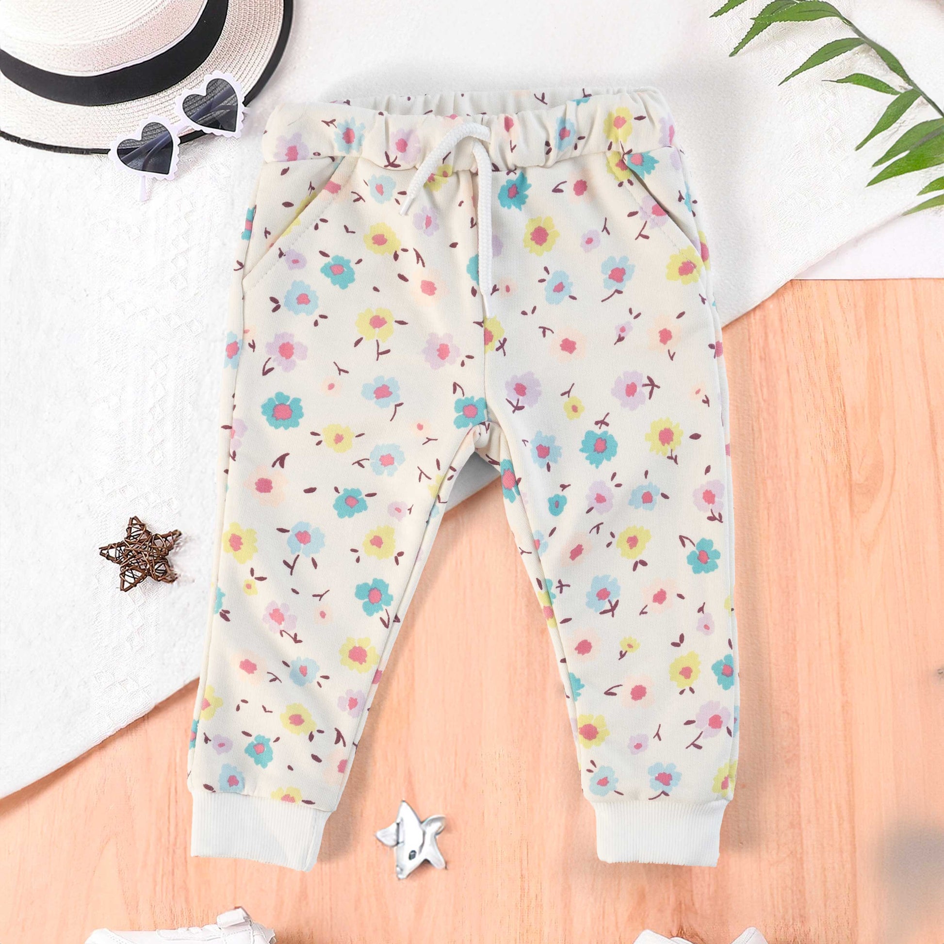 Lefties Kid's Floral Printed Terry Jogger Pants Kid's Trousers SNR Cream 9-12 Months 