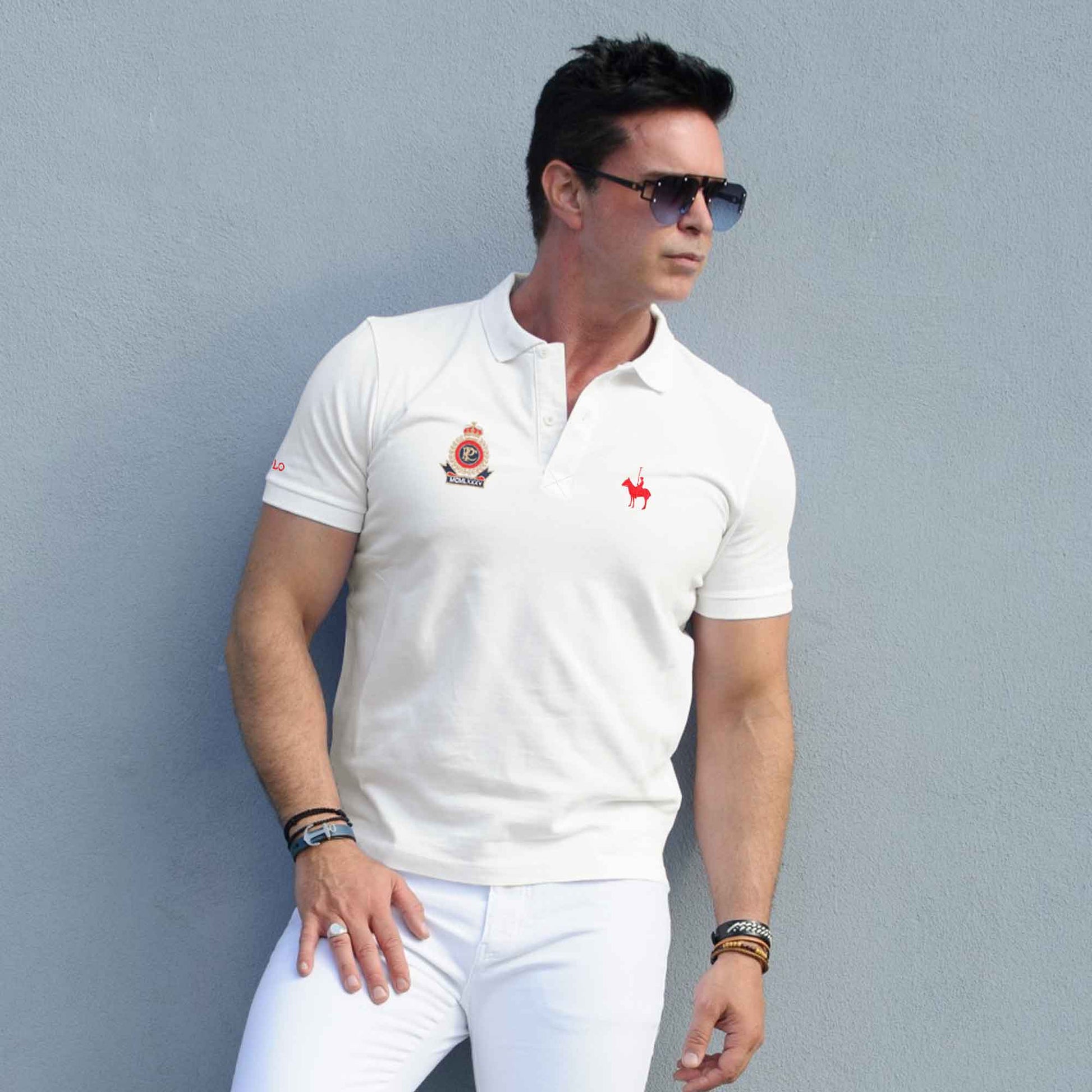 Polo Republica Men's Polo Rider & Crest Embroidered Short Sleeve Polo Shirt Men's Polo Shirt Polo Republica Off White S 