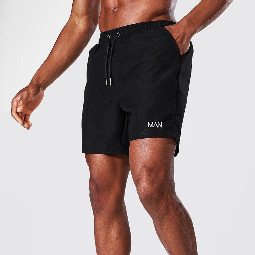 BM Men's Logo Embroidered Minor Fault Activewear Swim Shorts Men's Shorts Umer A Latif Black XS 