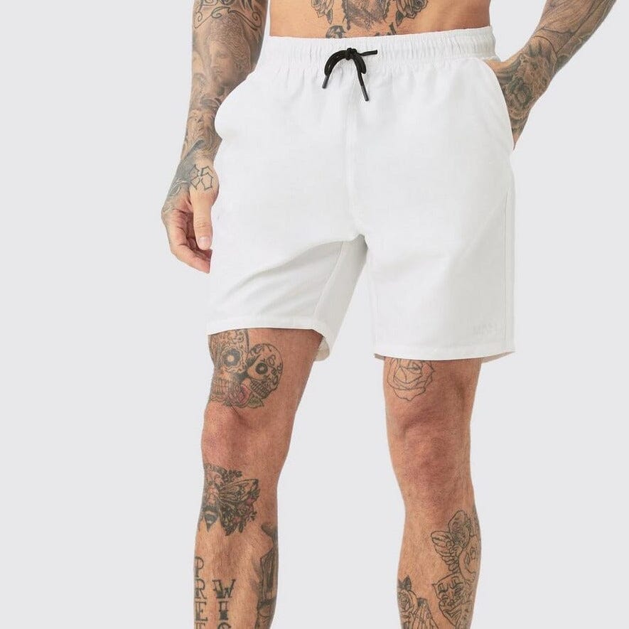 BM Men's Logo Embroidered Activewear Swim Shorts Men's Shorts Umer A Latif White XS 