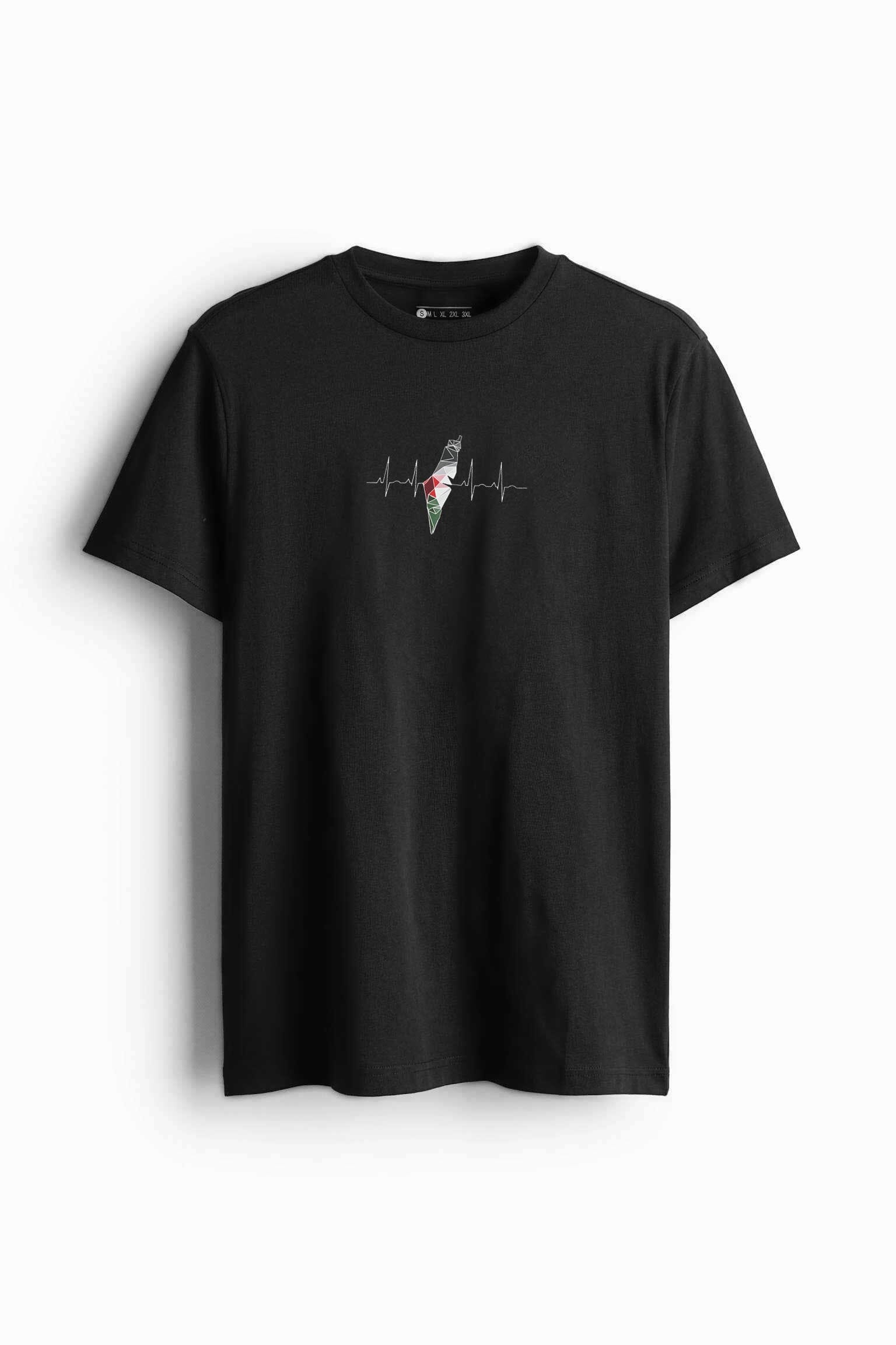 LE Men's Palestine's Heartbeat Printed T Shirt - 100% Combed BCI Cotton Men's Tee Shirt Image 