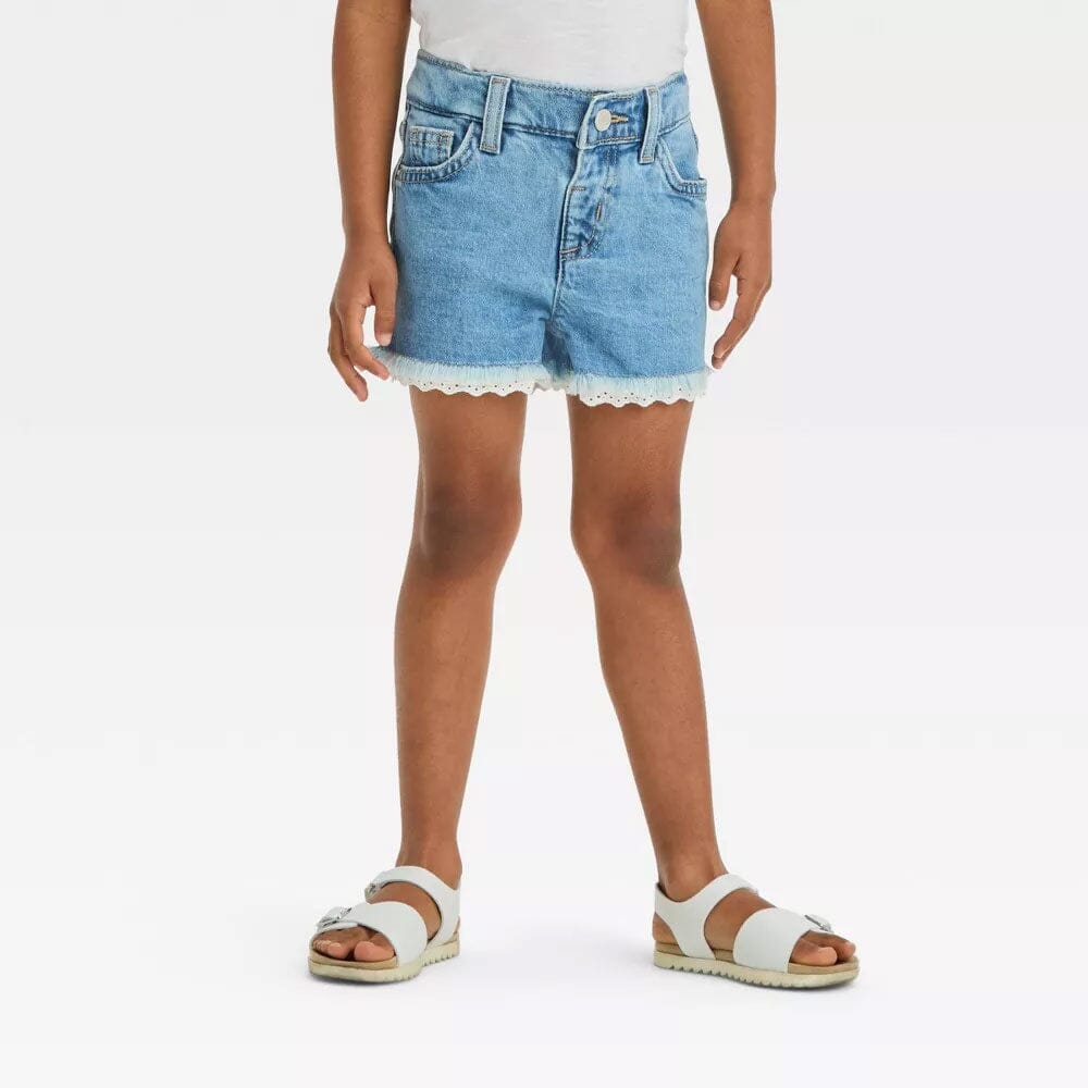 C&J Girl's Lace Bottom Minor Fault Denim Shorts Girl's Shorts HAS Apparel Sky 12 Months 