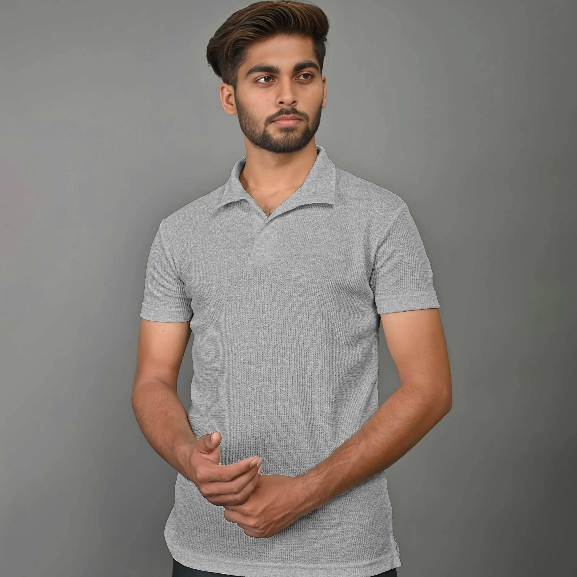 Max 21 Men's Waffle Knit Polo Shirt