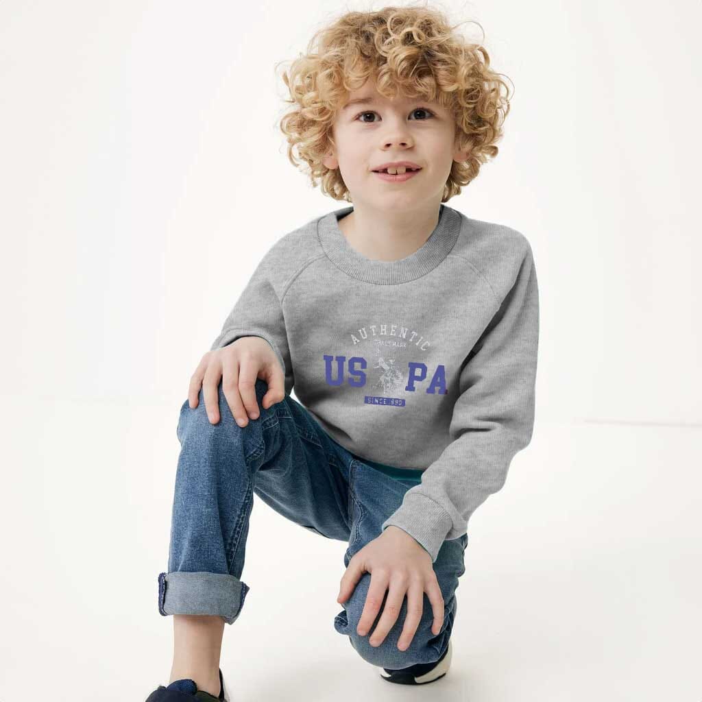 USPA Kid's Authentic Printed Raglan Sleeve Fleece Sweat Shirt Kid's Sweat Shirt Fiza Heather Grey (XS) 2-3 Years 