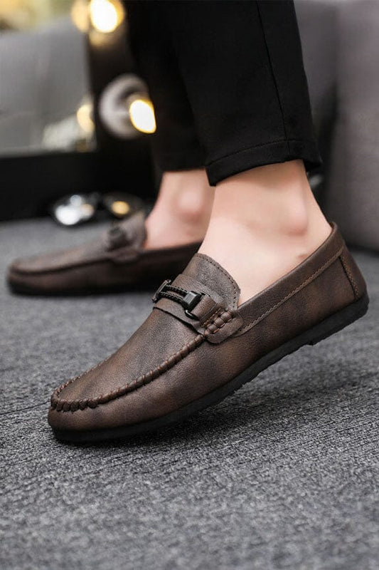 Men's Metallic Buckle Textured Loafers Men's Shoes Shaoxing Shangqu im&ex Co.,ltd Chocolate EUR 40 