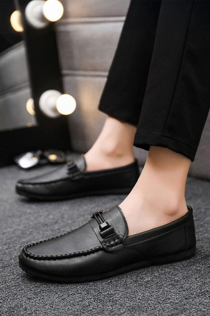 Men's Metallic Buckle Textured Loafers Men's Shoes Shaoxing Shangqu im&ex Co.,ltd Black EUR 40 