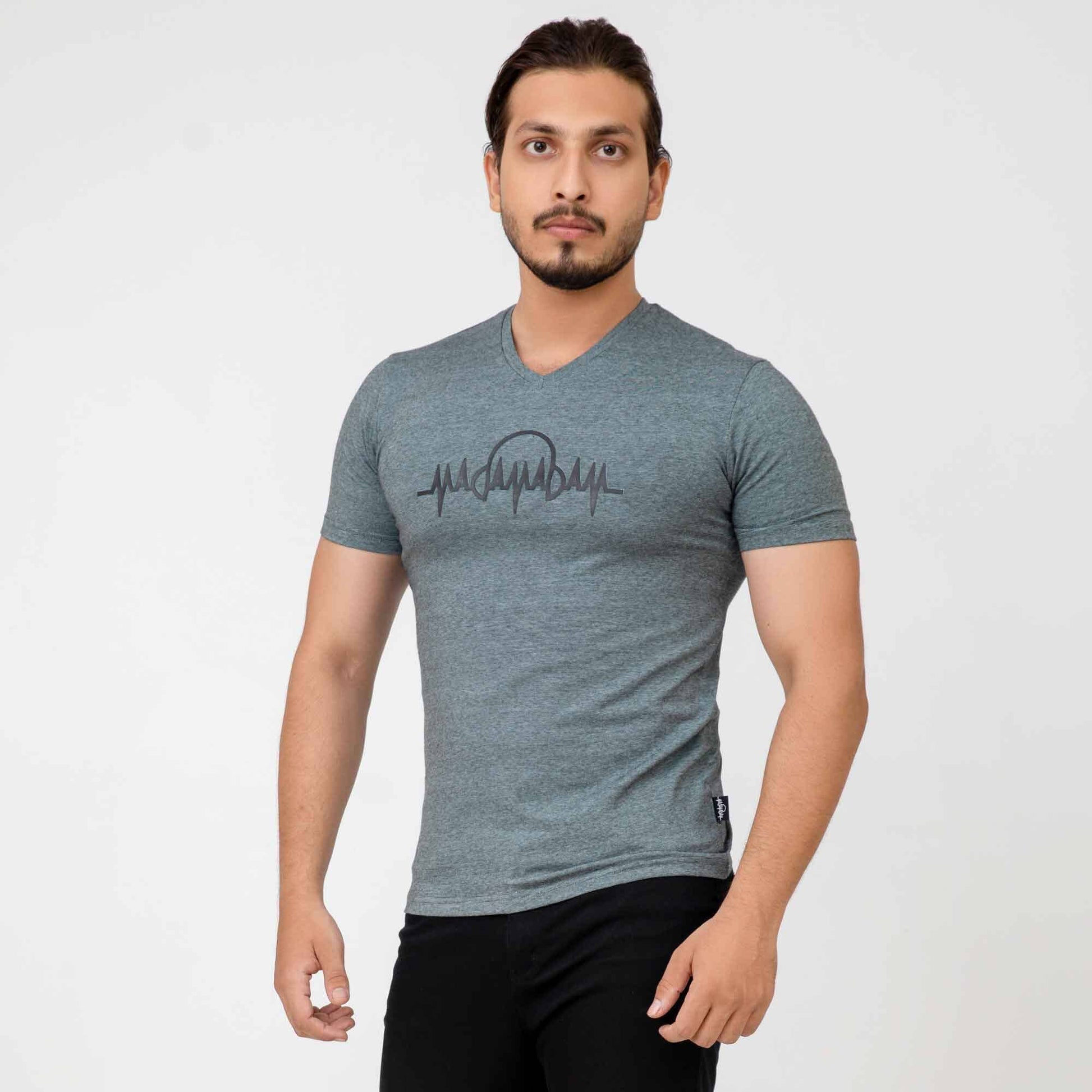 Men's Madam Adam Embellished Logo V Neck Tee Shirt Men's Tee Shirt MADAMADAM Grey Marl S 