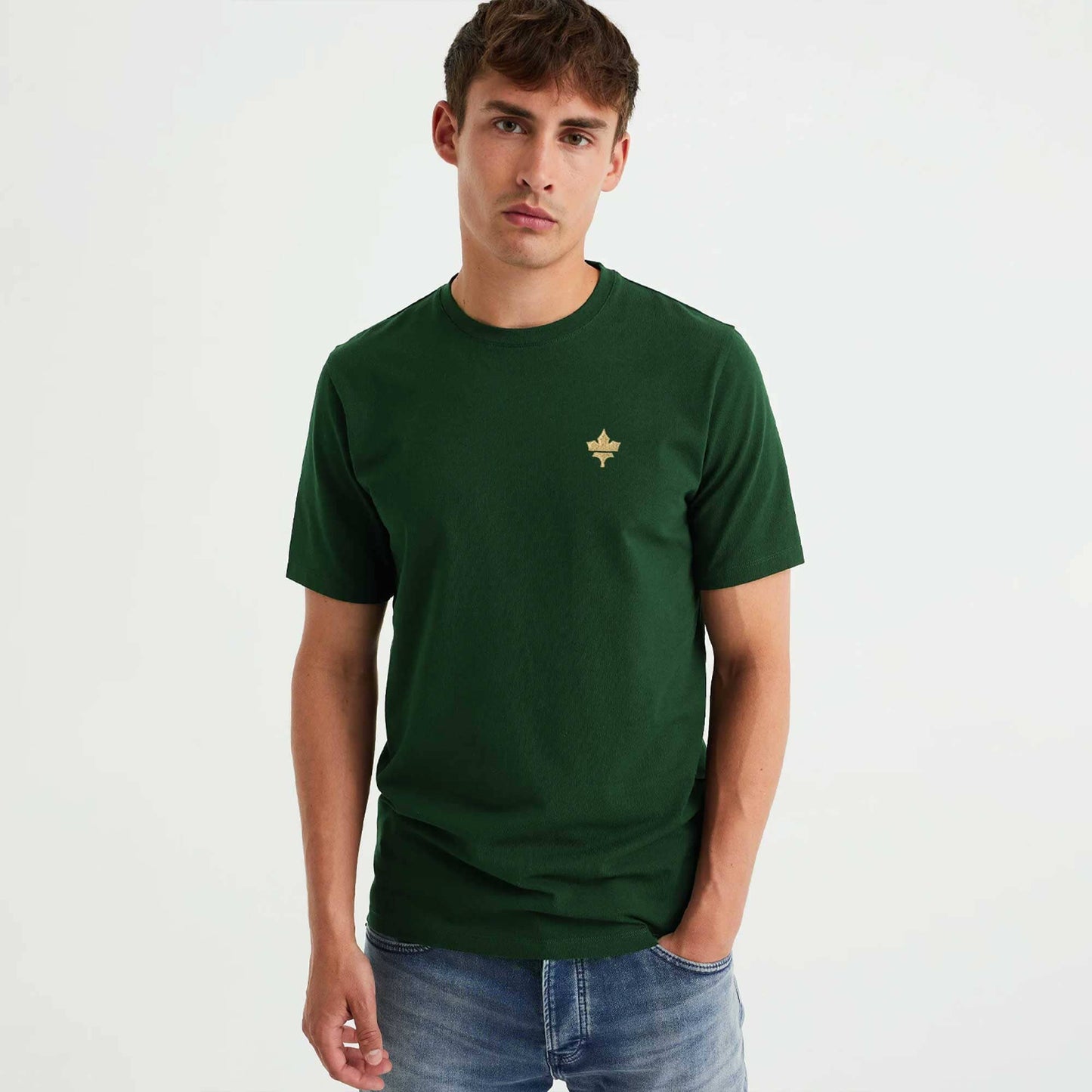 Polo Republica Men's Maple Leaf Embroidered Crew Neck Tee Shirt Men's Tee Shirt Polo Republica Bottle Green S 