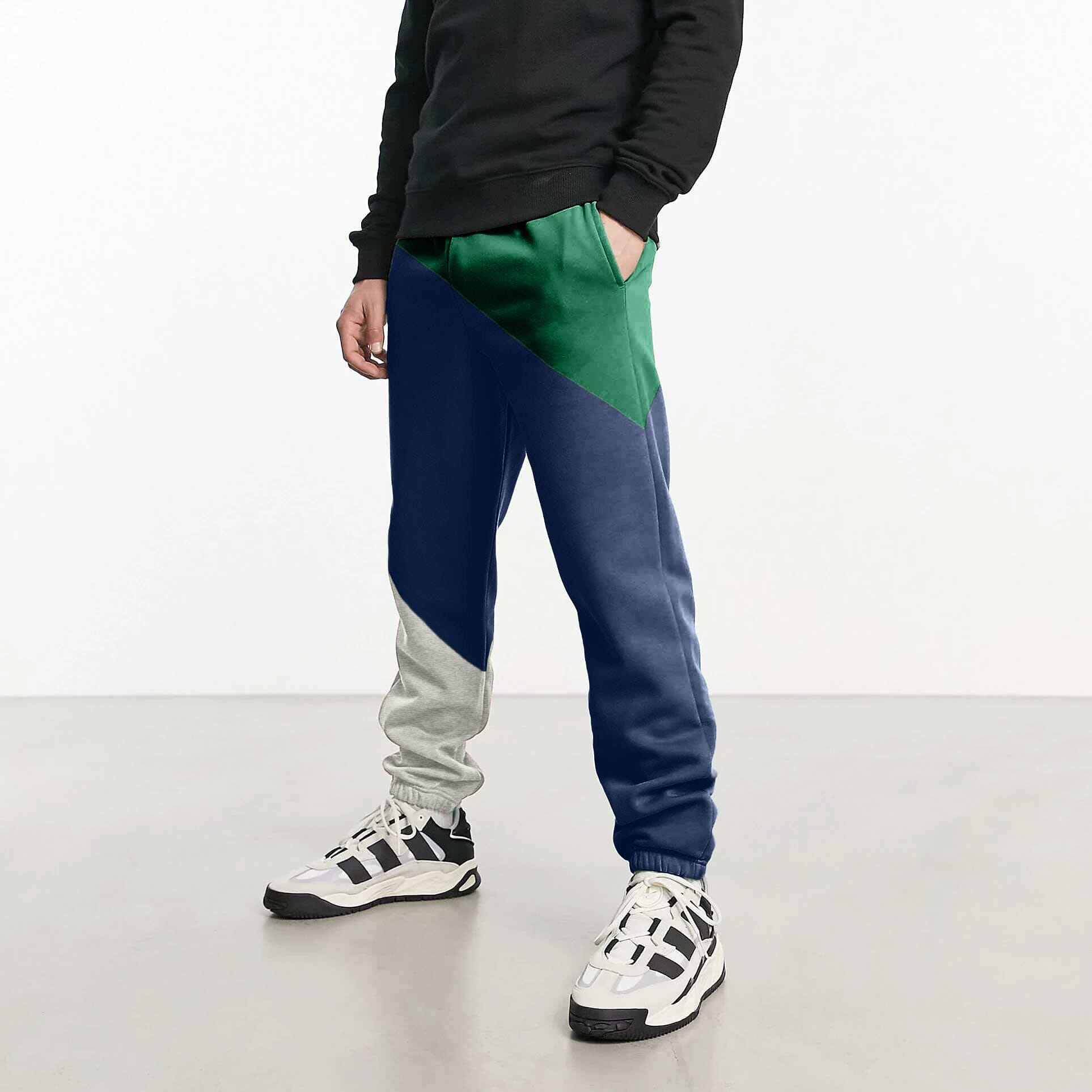 MAX 21 Men's Contrast Design Betim Sweat Pants Men's Trousers SZK Navy & Green S 