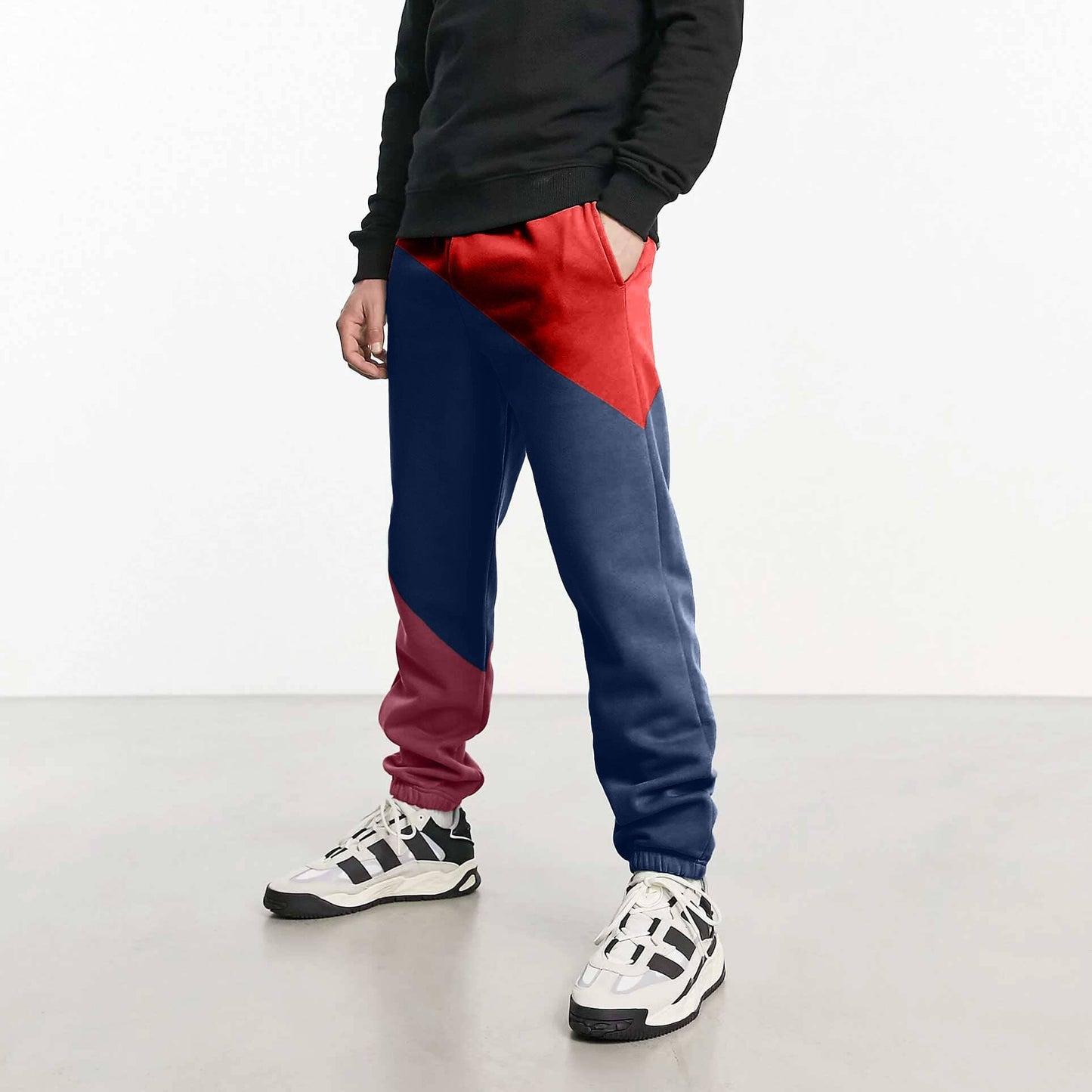 MAX 21 Men's Contrast Design Betim Sweat Pants Men's Trousers SZK Navy & Red S 