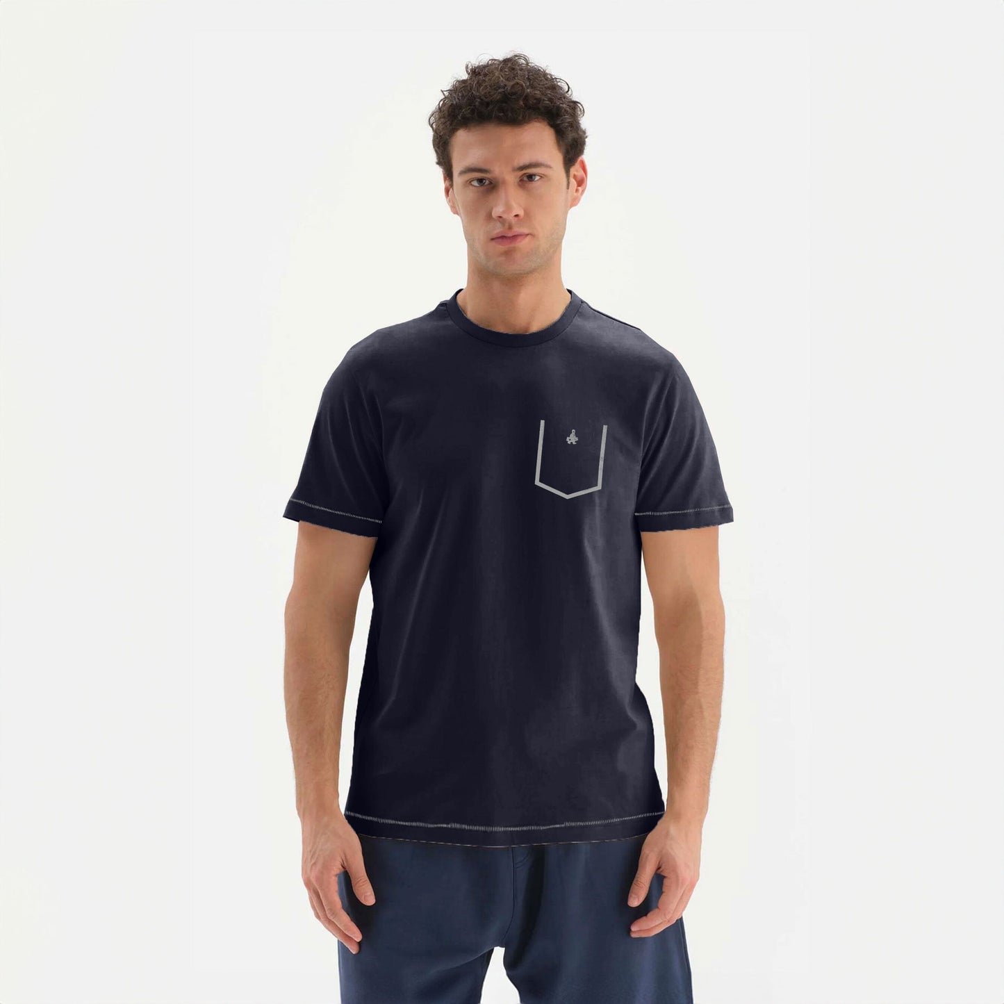 AH Men's Pocket Printed Style Classic Tee Shirt Men's Tee Shirt SZK Navy S 