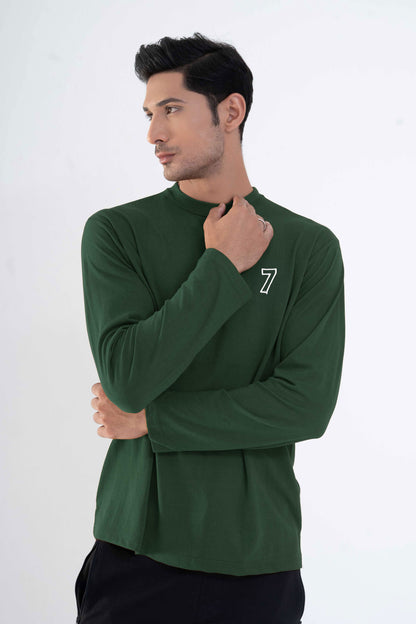 Men's 7 Embroidered Crew Neck Long Sleeve Tee Shirt