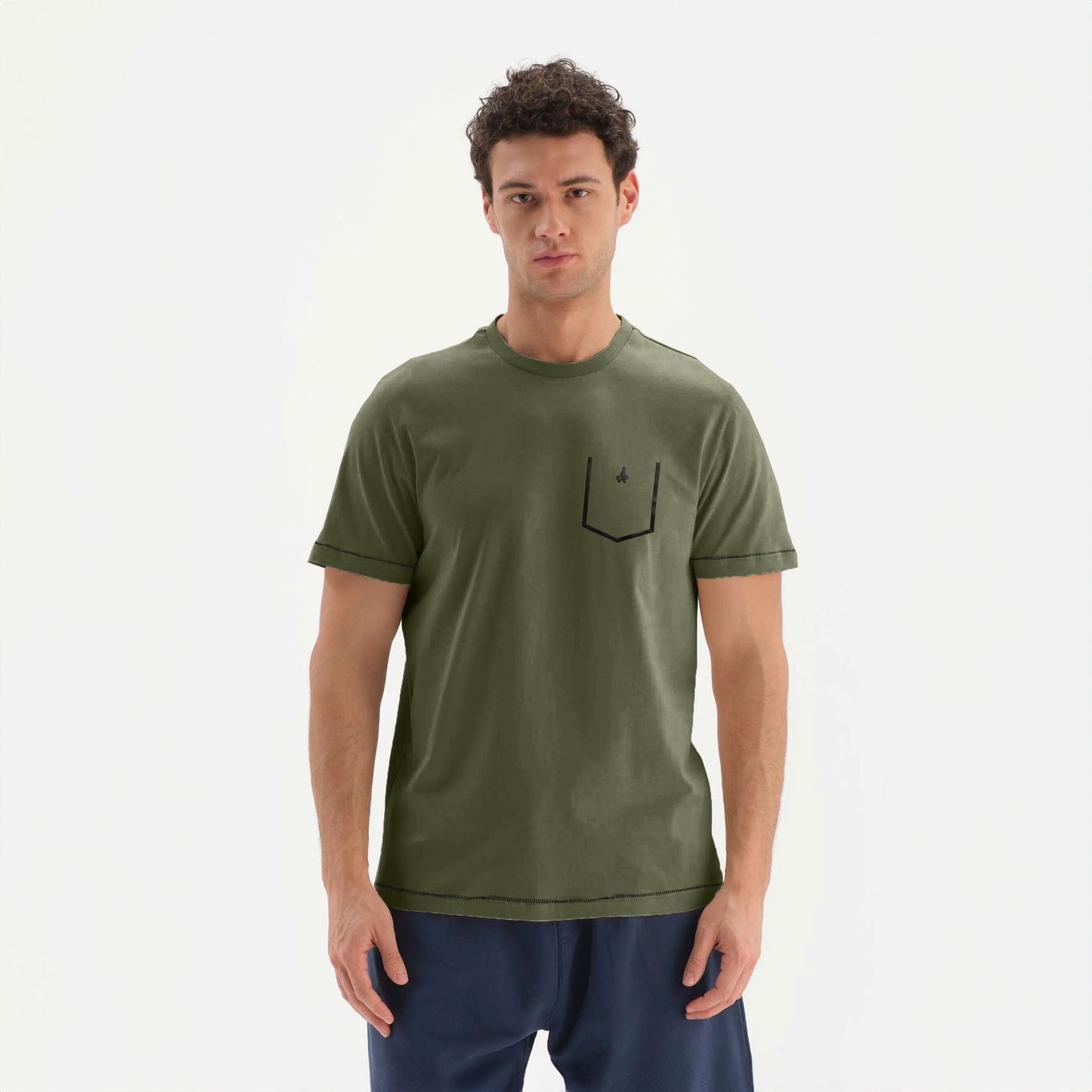 AH Men's Pocket Printed Style Classic Tee Shirt Men's Tee Shirt SZK Olive S 