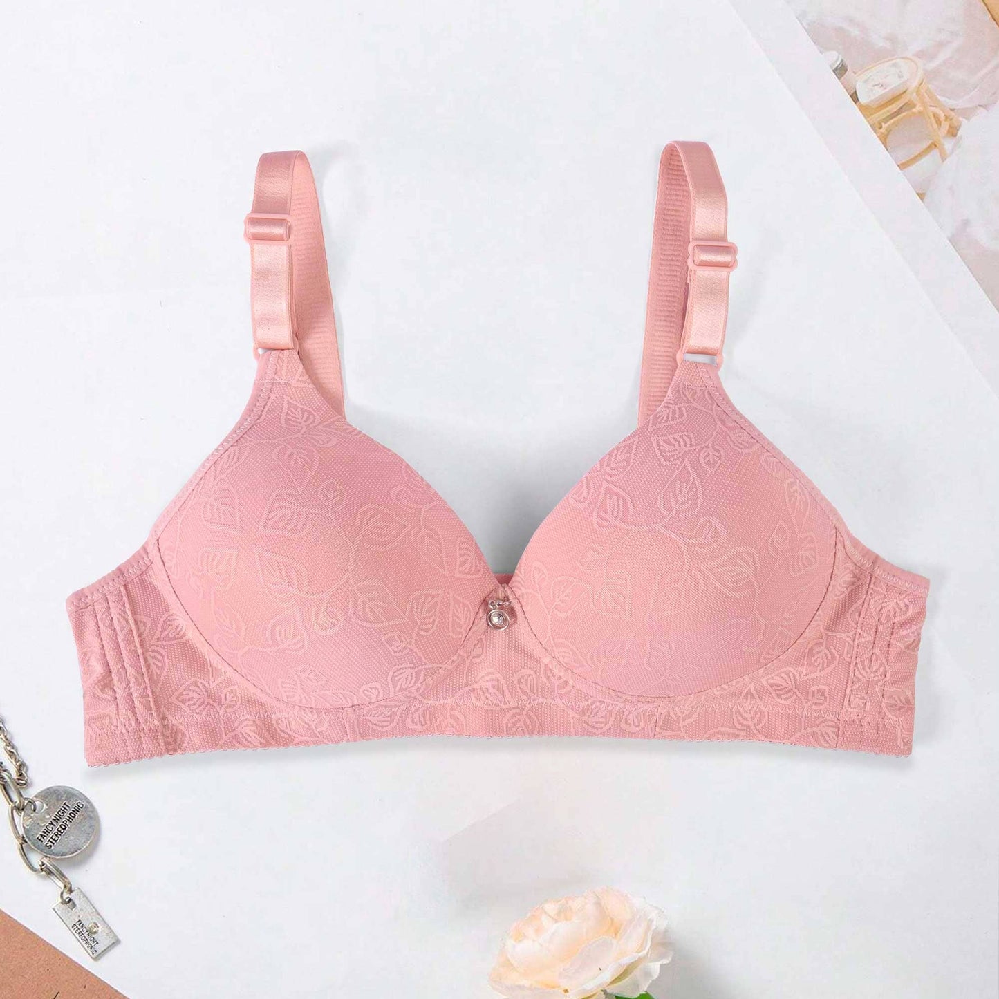 Women Textured Padded Bra, Pink