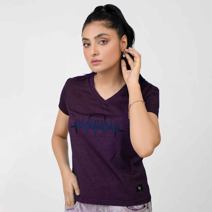 Madamadam Embellish Logo Women's V Neck Tee Shirt Women's Tee Shirt MADAMADAM Plum S 