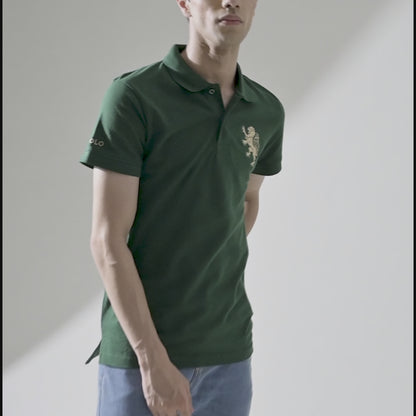 Polo Republica Men's Regal Lion Embroidered Short Sleeve Polo Shirt Green