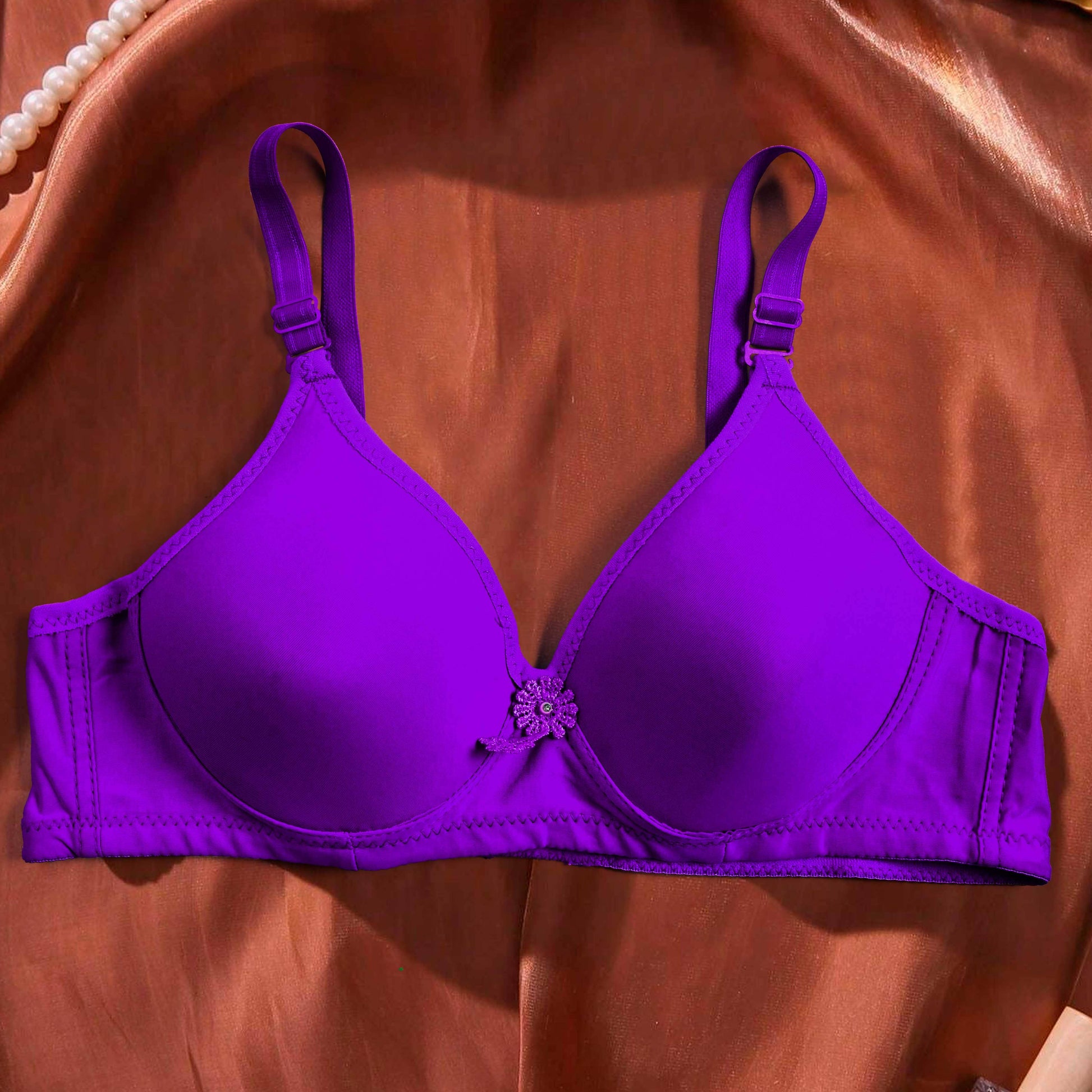 Zicawei Women's Solid Design Push Up Padded Bra Women's Lingerie SRL Purple 30 