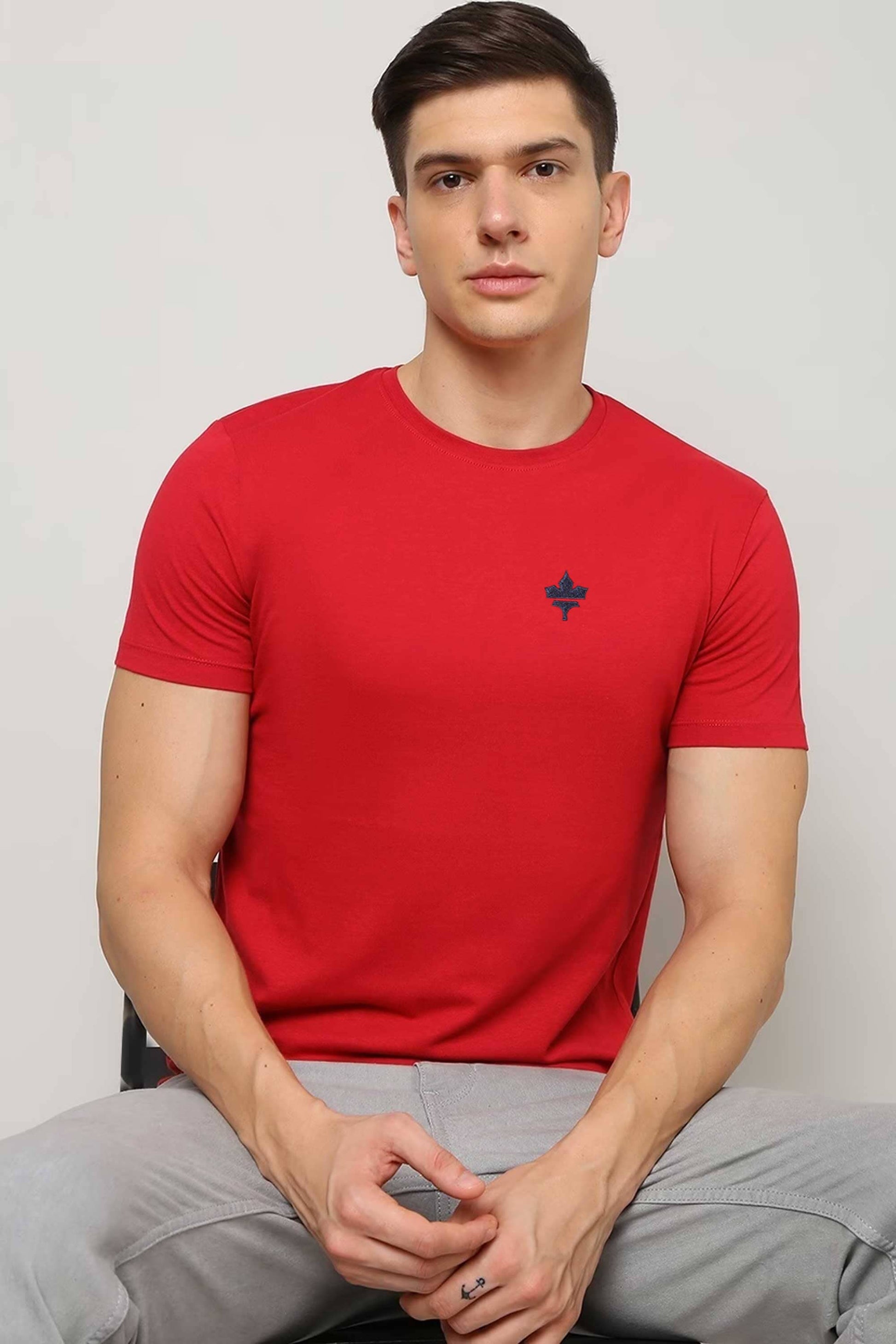 Polo Republica Men's Maple Leaf Embroidered Crew Neck Tee Shirt Men's Tee Shirt Polo Republica 