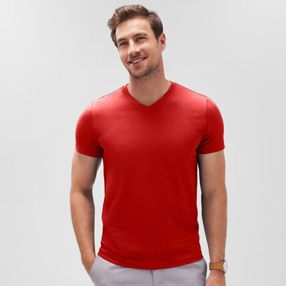 LE Men's V-Neck Tee: 100% BCI Combed Cotton Elegance Men's Tee Shirt Image Red S 