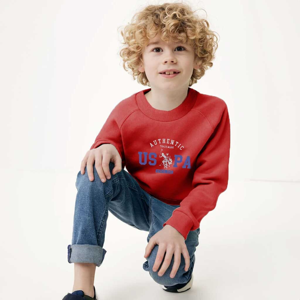 USPA Kid's Authentic Printed Raglan Sleeve Fleece Sweat Shirt Kid's Sweat Shirt Fiza Red (XS) 2-3 Years 