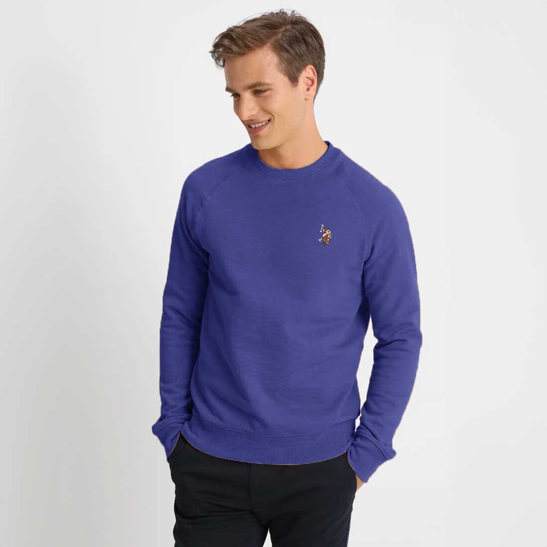 USPA Men's Raglan Logo Embroidered Fleece Sweat Shirt Men's Sweat Shirt Fiza Royal XS 